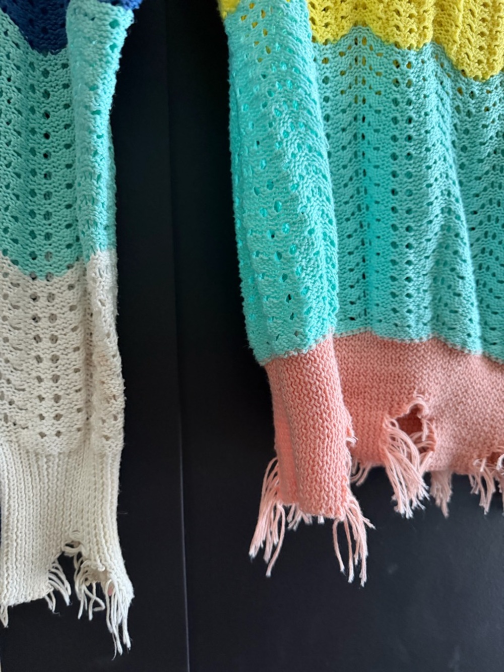 Distressed Multi-Stripe Knit Sweater - Pink, Yellow, Mint, Blue - Picture 4 of 4